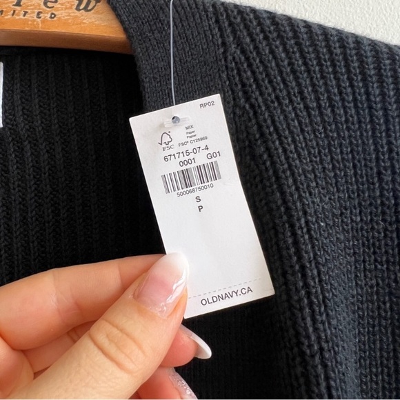 🆕 Old Navy • Textured Shaker-Stitch Long-Line Open-Front Sweater in Black Jack - Picture 6 of 6